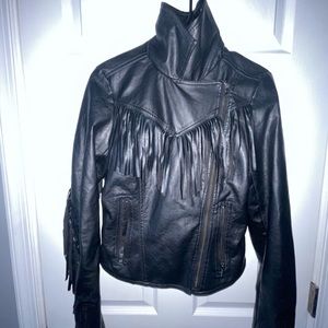 American Culture Faux Leather Fringe Jacket